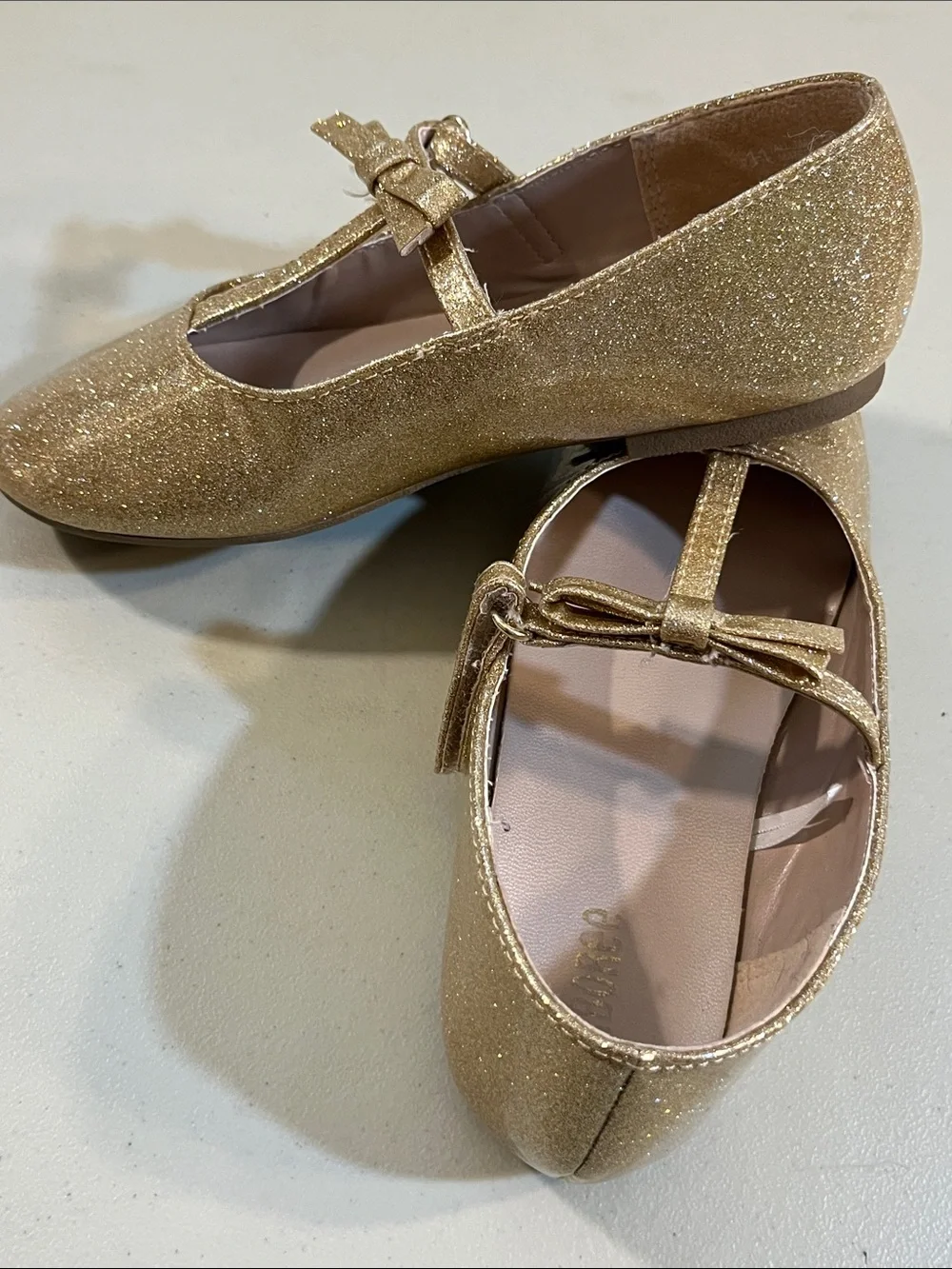Gymboree Girls' Gold Glitter T-Strap Bow Dress Shoes